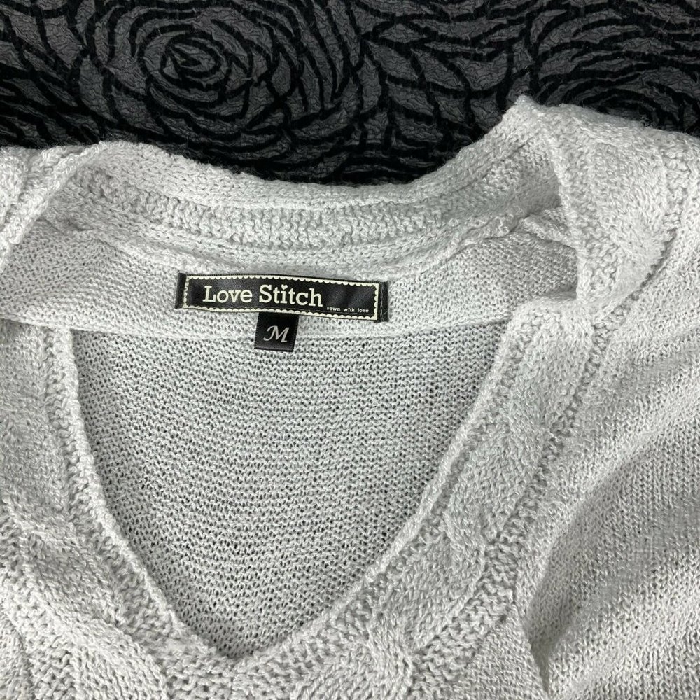 Love Stitch Sweater Womens Sz Medium Gray Sleeveless Lagenlook Drape Pockets Nwt - Picture 6 of 8